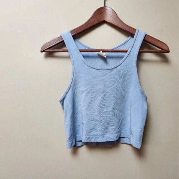 C'est Moi Bamboo rayon Blue Crop Tank Top - Picture 2 of 4
